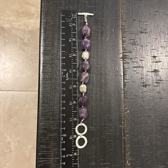 Amethyst Textured Silver Beads Knotted Beaded Toggle Bracelet Classy - Picture 6 of 8